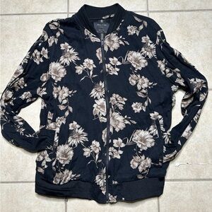Porter & Ash Mens Jacket Large Full Zip Black Floral